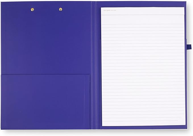 kate spade new york A4 Clipboard Folio with Low Profile Clip, Professional Padfolio Includes Lined Notepad, Pen Loop, and Pocket, Charmed Library