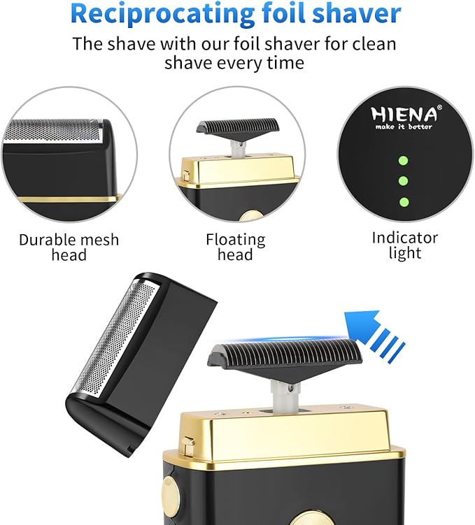HIENA PRO Professional Cordless Hair Clipper for Men, Beard Trimmers, Electric Foil Shavers and Nose Hair Trimmer Set, Rechargeable Barber Clipper and Hair Cutting Grooming Kit
