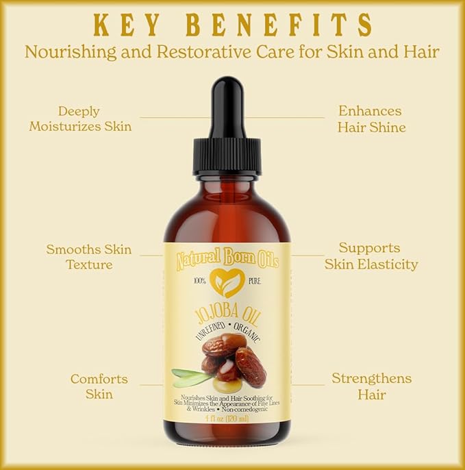 Natural Born Oils Jojoba Oil, 1 Gallon, Organic, Cold-Pressed, Vitamin-Rich, Deep Skin Hydration, Hair Revitalization