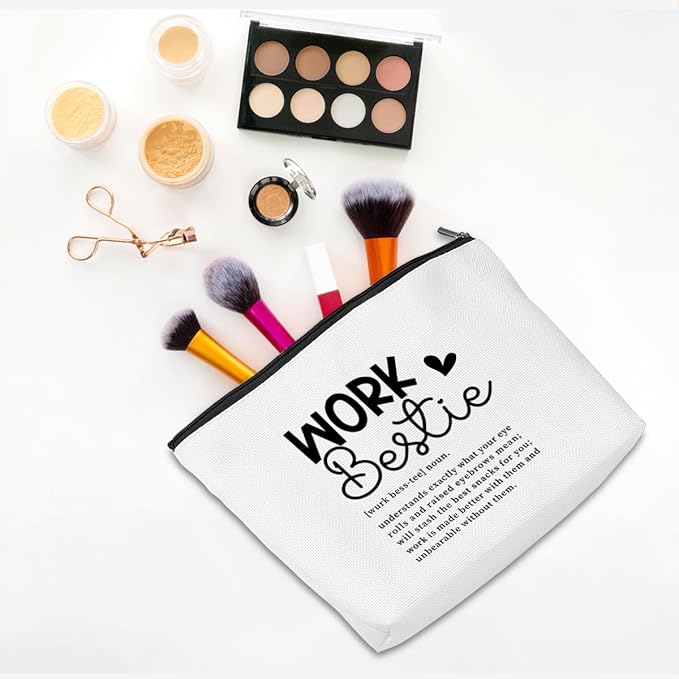 Work Besties Gifts for Women Funny Makeup Bag Friendship Gifts Farewell Goodbye Gifts Cosmetic Bag Coworker Leaving Gifts for Women Employee Manager Travel Toiletry Bag Christmas Birthday Gifts