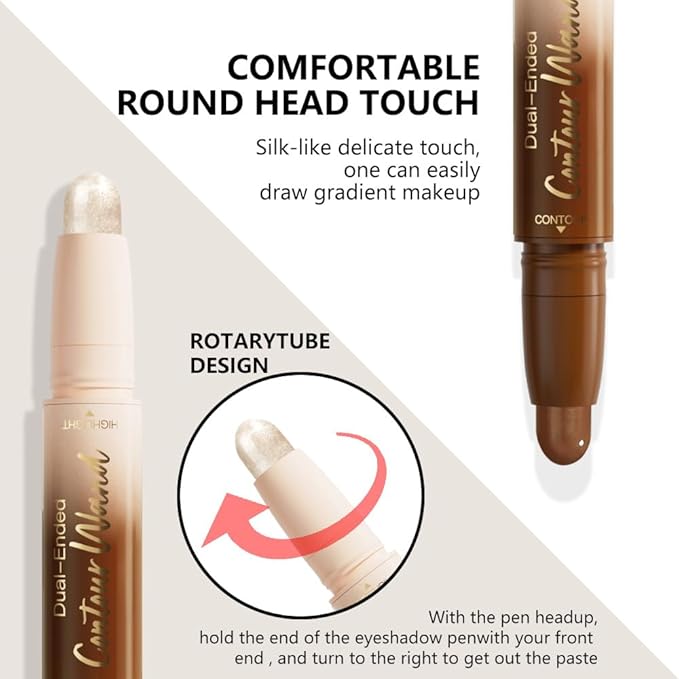 evpct Nuetral Nude & Silver Shimmer Cream Contour Stick Face Body Makeup Dual Ended, no Transfer Waterproof 2 in 1 Cream Concealer Stick Contouring Makeup, Nose Contour Bronzer Sticks Face Highlighter