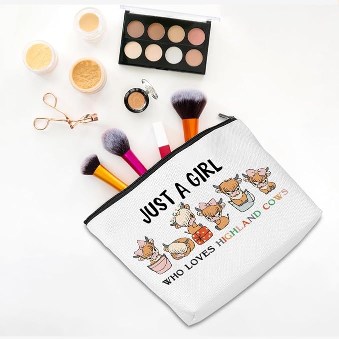 Highland Cow Gifts Funny Highland Cow Makeup Bag Cow Print Stuff Western Gifts Western Accessories Cosmetic Bag Toiletry Bag Zipper Pouch for Women Girls Female Sister Daughter Friend Birthday