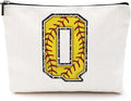 Softball Gifts Initial Makeup Bag Monogrammed Cosmetic Bag Letter Q Zipper Pouch Softball Accessories for Girls Women Softball Player Coach Friend Softball Stuff Graduation Birthday Gifts