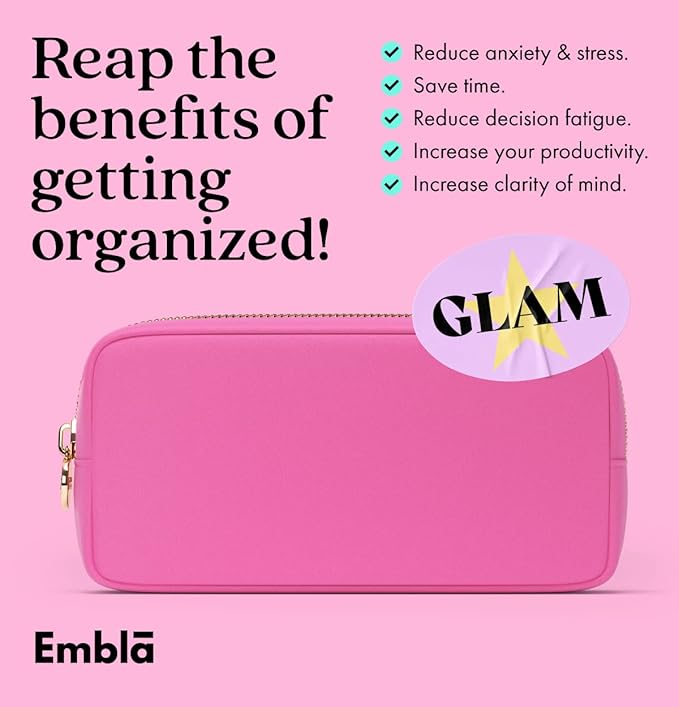 Embla Makeup Bag Travel Cosmetics Pouch and Toiletry Bag, Nylon Zipper Pouch Purse, Cute Make Up Organizer Storage Tote for Women Girls, Travel Skincare Case, Small Makeup Bags,Bubblegum