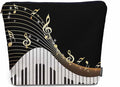 Women Makeup Organizer Bag Piano Music Notes Instrument Piano Flax Cosmetic Bag Makeup Bags Toiletry Bag Accessories Organizer Travel Bags For Home Bathroom Office Hotel Gym Black Golden