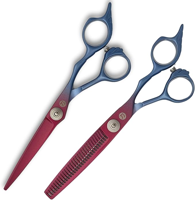6 Inch Hair Shears Set - Rainbow Color Hair Cutting Scissors and Texturizing Shears - 440C Stainless Steel With Titanium Coating - Convex Blades for Wet or Dry Hair