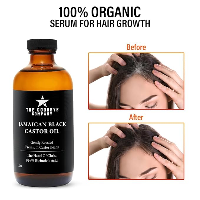 The Goodbye Company Jamaican Black Castor Oil, USDA Certified Organic - 250 mL, Cold Pressed, Unrefined for Eyebrow, Eyelash and Hair Growth (8.5 Ounces)