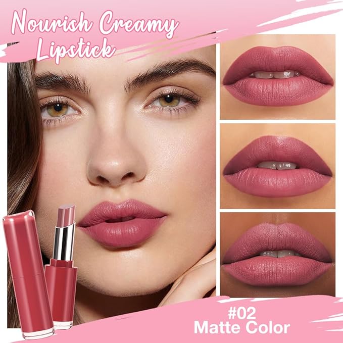 2Pcs Honey Lipstick Tinted Lip Balm Set - Matte Tint Cream Lipsticks for All Skin Tones,Hydrating Lip Stain,Can be Buildable Nourishing Moisturizing Suitable for Women to Every Day Makeup 02&03