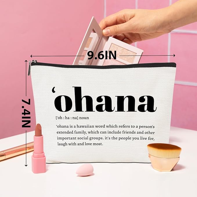 Christmas Thank You Gifts Ohana Definition Inspirational Makeup Bag Hawaii Cosmetic Bag Hawaiian Gifts Hawaiian souvenirs for Women Female Grandma Mom Sister Friend Wife Travel Toiletry Bag Birthday