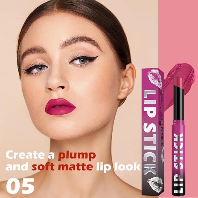 Matte Lipstick Crayon for Women, Pitaya Pink Lip Stick Pencil 24 Hour Long Lasting Waterproof, Non-Drying Hydrating Formula Lip Gloss Makeup, Vegan & Cruelty-Free, 05