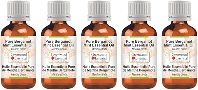 Greenwood Essential Pure Bergamot Mint Essential Oil (Mentha citrata) Steam Distilled (Pack of Five) 100ml X 5 (16.9 oz)