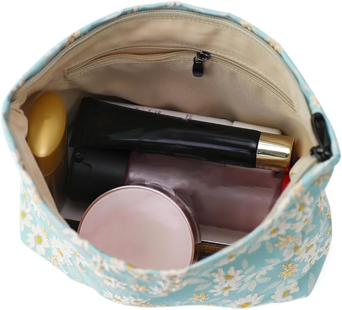 Floral Jacquard Makeup Bag - Large Capacity Cosmetic Pouch & Travel Toiletry Organizer with Zipper, Perfect for Daily Use, Gift Ideas for Women, Durable and Stylish Make Up Bag