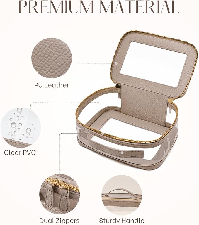 Clear Cosmetic Bag Set for Women Makeup Bag with Handle, 3 Pcs Travel Toiletry Bag Transparent Cosmetic Case Portable Make Up Organizer Bag for Essentials (Stone, Mini+S+L)