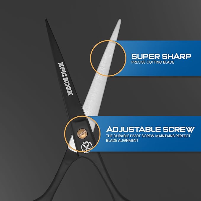 Hair Cutting Scissors - 6.5” Professional Hair Scissors For Men and Women High Carbon Stainless Steel With Serrated Blade And Leather Bag - Barber Scissors - Salon Hair Shears, Haircut Scissors