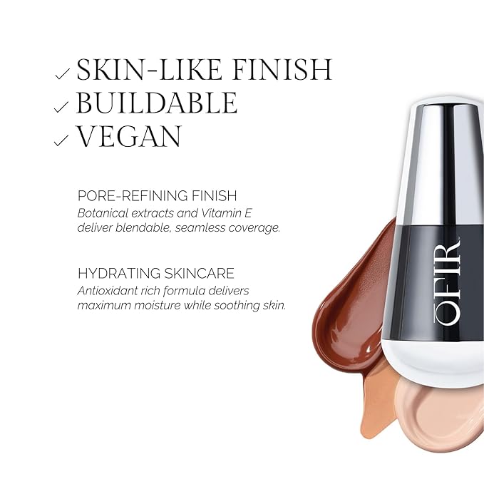 OFIR Skin Satin Medium Coverage Foundation | Buildable, Non-Creasing Finish | Vegan, Cruelty-Free, Paraben-Free Makeup | Blue Light Protection | 1 FL OZ (Sesame - Light Neutral)