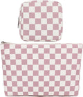Checkered Makeup Bag, Travel Cosmetic Bag Organizer Toiletry Bag Make Up Bags with Zipper & Compartments for Women Girls, 2PCS