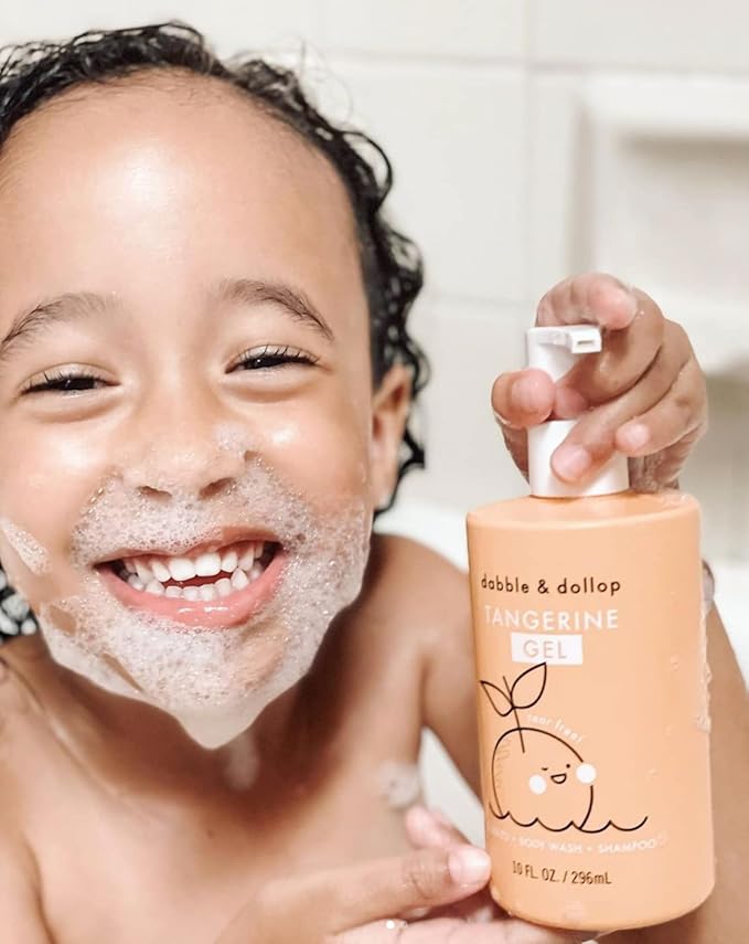 Dabble & Dollop Tangerine + Vanilla Body Wash & Shampoo – 3-in-1 Natural Bubble Bath for Kids, No Parabens or Sulfates, Vegan, Gluten-Free, Tear-Free (2-Pack)