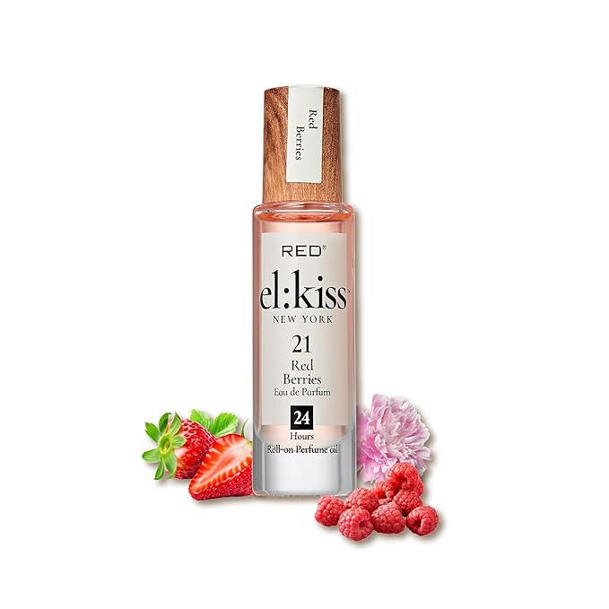 EL:KISS Roll On Perfume, Red Berries Inspired by YSt L's Mon Paris, Eau de Parfum 12mL (.40 Fl Oz), Hydrating & Long-Lasting, Alcohol-Free & Mineral Oil-Free, Infused With Jojoba, Argan & Coconut Oil