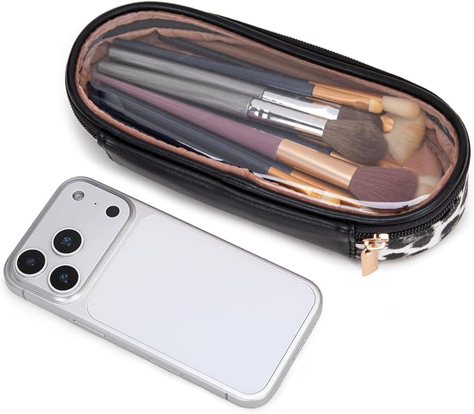 Montana West X Wrangler Travel Makeup Bag 2pcs Set Large Cosmetic Bag with Makeup Brush Holder Portable Make Up Organizer Cute Toiletry Bag with Divider and Handle for Women Leopard