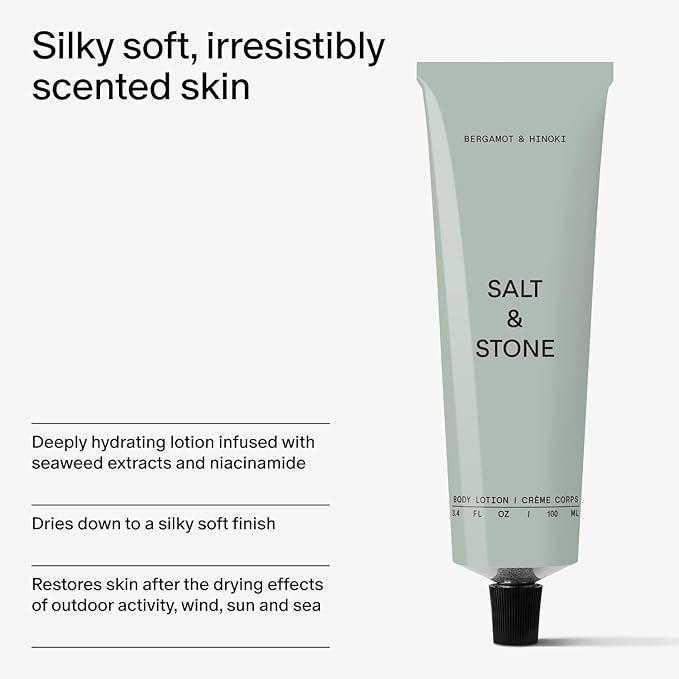 Salt & Stone Body Lotion for Women & Men | Hydrates, Nourishes & Softens Skin | Restores Dry Skin | Fast-Absorbing | Cruelty-Free & Vegan (100 ml) (Bergamot & Hinoki)