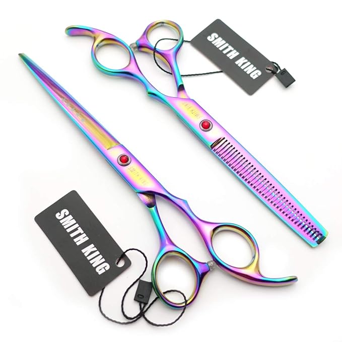 7.0 Inches Professional hair cutting thinning scissors set with razor (Rainbow)