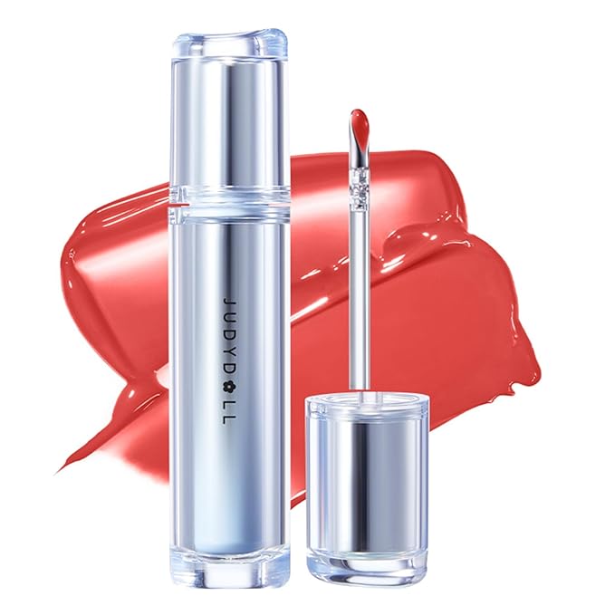 JUDYDOLL Ice Watery Lip Gloss- Long Lasting & Transfer-Proof, Infused with 86% Essence with Ice Iron Applicator, Non-Sticky Glossy Finish for Daily Wear, Mirror Lip Glazes, Moisturizing Plumping Gloss