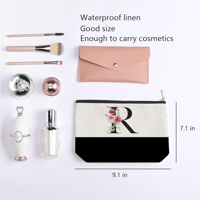 Initial Makeup Bag, Personalized Gifts for Women, Personalized Makeup Bag, Bridesmaid Gifts, Cosmetic bags for Women (Letter R)