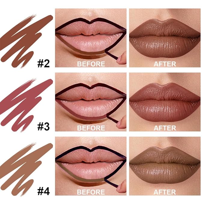 3 Colors Peel Off Lip Liner with Tweezer Kit, Rich Color Matte Finish Lip Tint Stains Makeup Set for Women, Long Lasting, Waterproof, Smudge Proof, For All Skin Types (#2, #3, #4)