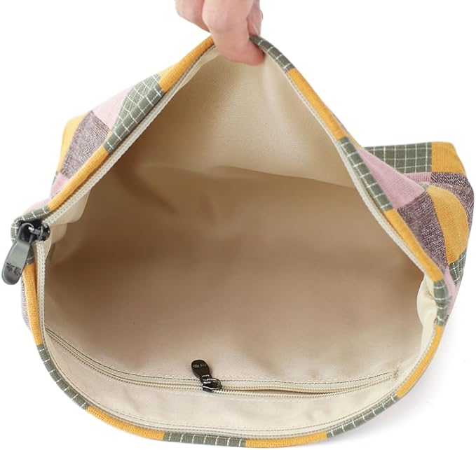 Plaid Cloth Makeup Bag - Large Capacity Travel Cosmetic Pouch & Toiletry Organizer with Zipper, Stylish Make Up Organizer for Daily Use,Gift for Women