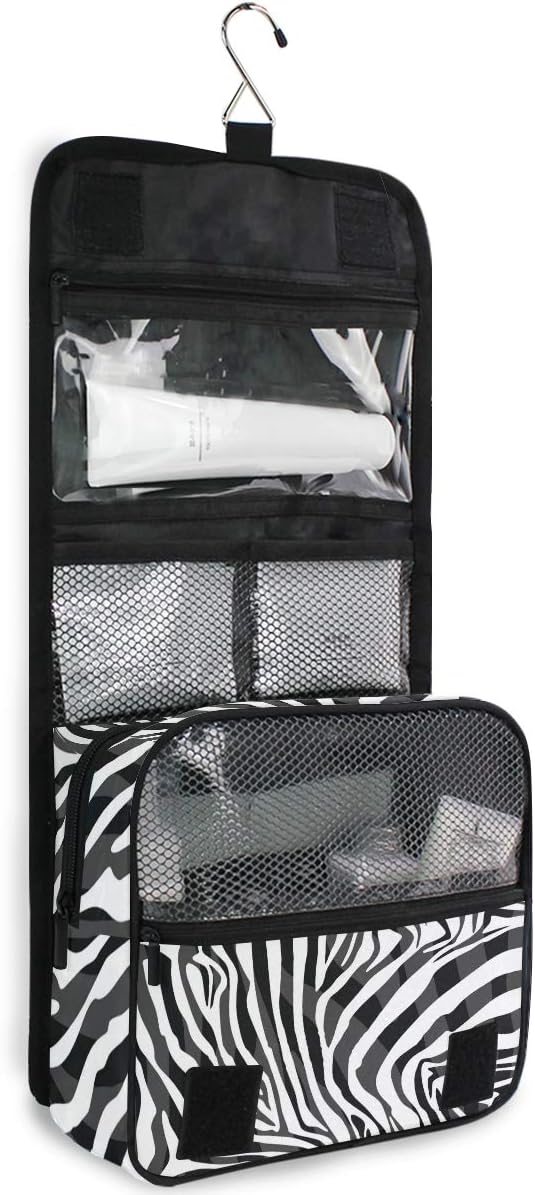 Hanging Travel Toiletry Bag Zebra Print Portable Makeup Organizer Cosmetic Bag Toiletry Kit for Women & Man