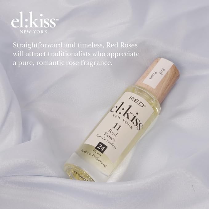 EL:KISS Roll On Perfume, Red Roses Inspired by Jo M Eau de Parfum 12mL (.40 Fl Oz), Hydrating & Long-Lasting, Alcohol-Free & Mineral Oil-Free, Infused with Jojoba, Argan & Coconut Oil