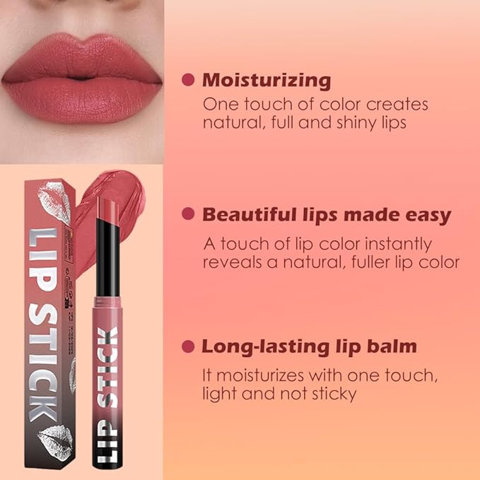 Matte Lipstick Crayon for Women, Peach Nude Lip Stick Pencil 24 Hour Long Lasting Waterproof, Non-Drying Hydrating Formula Lip Gloss Makeup, Vegan & Cruelty-Free, 02