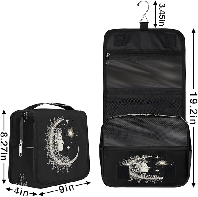 Travel Toiletry Bag for Women & Men Ethnic Moon Sun Hanging Cosmetic Organizer Portable Waterproof Makeup Case Make Up Bag with Compartments Travel Essentials for Bathroom Shower