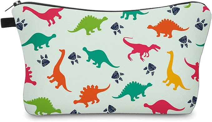 Cute Travel Makeup Bag Cosmetic Bag Small Pouch Gift for Women (Dinosaur Light Mint)