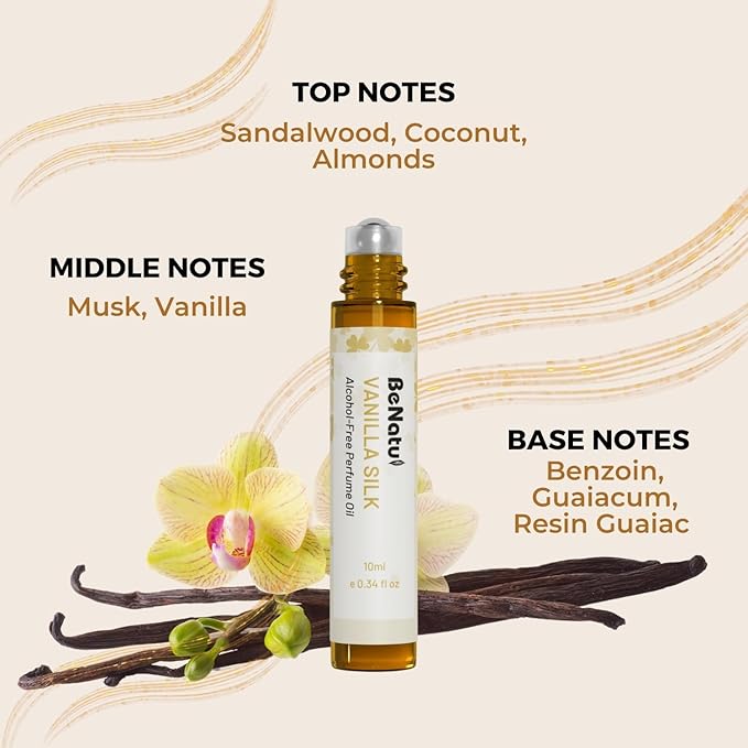 benatu Vanilla Perfume Oil Roll On for Women, Alcohol Free Eau de Parfum,Travel Size Essential Oil Body Fragrance, Long Lasting, Sweet Woody Scent, 10 ml