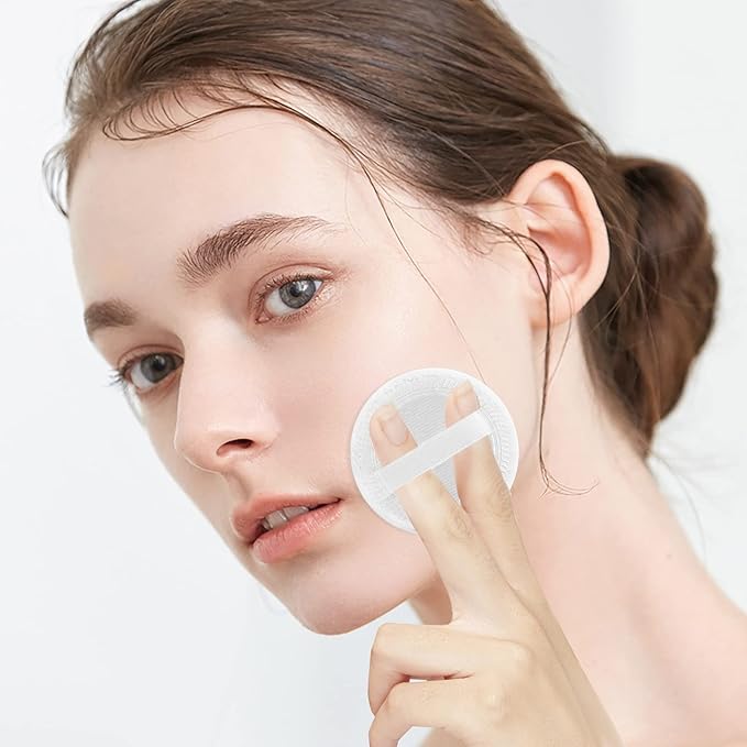 Sibba Powder Puff 2PCS Cotton Cosmetic Face Makeup Velour Powder Pads with Ribbon for Loose and Foundation Round White Dry Puff Suitable for Eyeshadow Blush Concealer and etc.
