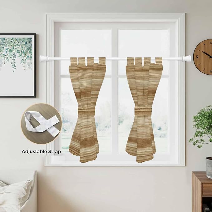 Light Brown Wood Grain Kitchen Curtains 45 Inch Length, Short Cafe Window - Image 5