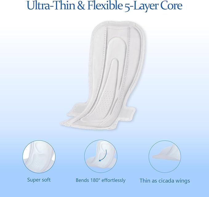 MODAL Heavy Flow Pads for Women Overnight, Unscented Sanitary Pads for Period with Wings, 16.5 Inch(420 mm), Extra Heavy Overnight, 8 Count