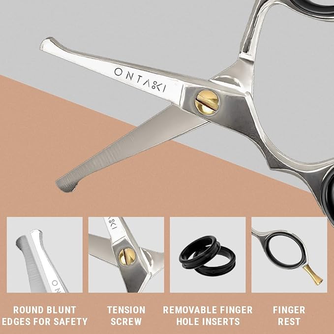 Ontaki 4.2" Japanese Steel Rounded-Tip Beard & Mustache Scissors - Silver - Precision 420C Steel Round-Tip Beard Shears - Safe Blunt Edges for Nose Hair Trimmer for Men - Versatile Eyebrow Scissors
