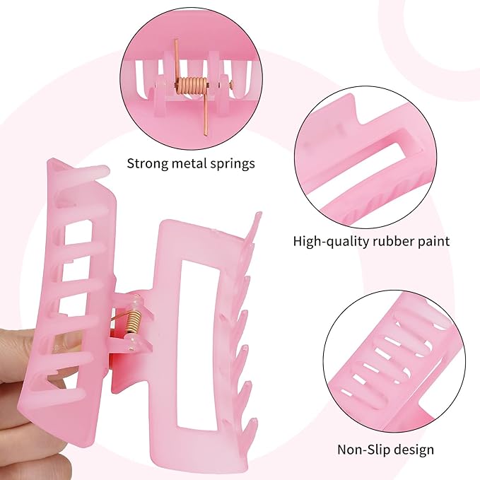 4 Inch Big Hair Claw Clips 6 Pcs Large Claw for Thick Hair Square Hair Clips for Women Rectangle Hair Clips Nonslip Acrylic Banana Jaw Clips Hair Accessories for Girls (Ice Cream)