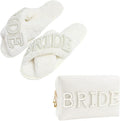 Bridal Shower Gifts, Bride to Be Letter Makeup Bag with Pearl Rhinestone Fuzzy Bride Slippers Wedding Engagement Gifts for Her, Bachelorette gifts