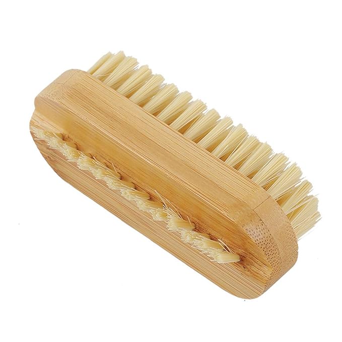 2 Pcs Bamboo Nail Brushes, Two Side Hand Nail Brush with Tampico Fiber Bristle, Small Finger Nail Brush for Toes Nails Fingertips Hands Home Salon Use