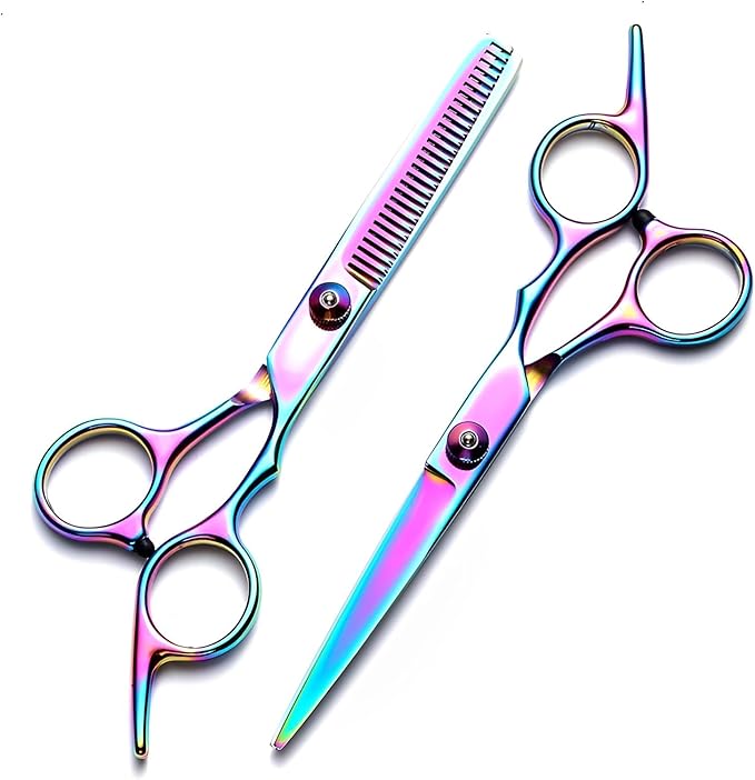 Hair Cutting Scissors Kit 11PCS, Professional Haircut Scissors with Japanese Stainless Steel Shears, Thinning Shears, Haircut Accessories in Leather Case for Salon/Home (Rainbow)