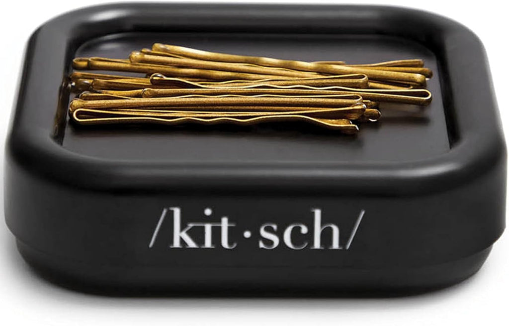 Kitsch Magnetic Bobby Pin Holder - Cute Stuff, Strong Magnetic Pin Holder for Desk & Vanity, Securely Holds Metal Hair Clips, Bobby Pins & Paper Clip | Ideal Gifts for Women - Black, 1 Pc