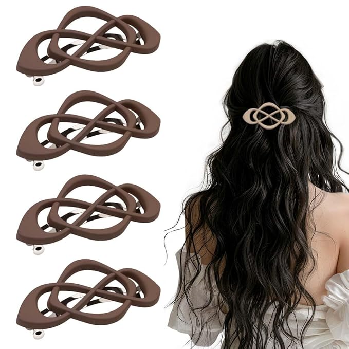 Vintage French Barrette Hair Clips, Hair Barrettes Hair Accessories for Women Girls, Elegant Retro Non Slip Clip with Classic Design Thick to Thin, Stylish Accessories Hair (Dark Brown, 4PCS)