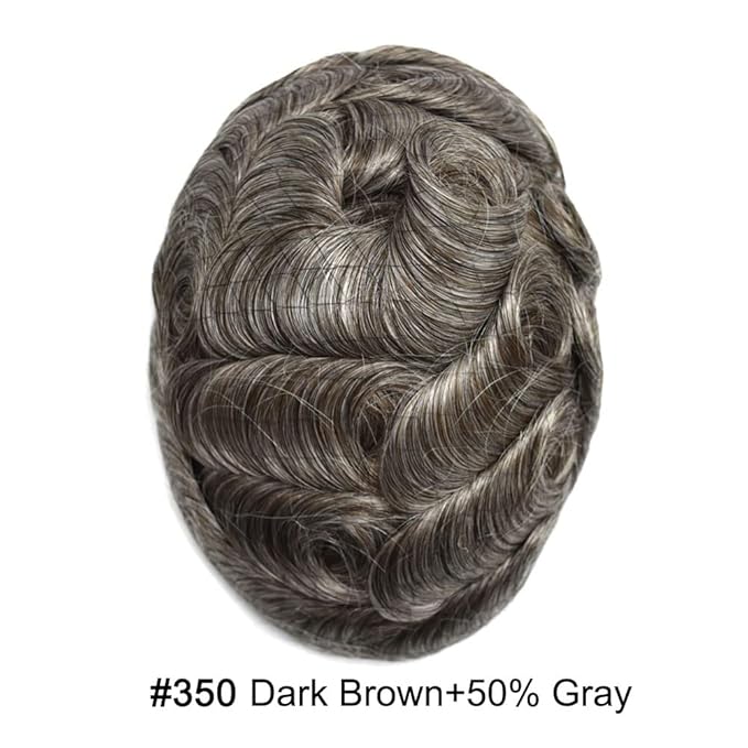 FACE MIRACLE Mens Toupee Lace Front Hairpieces Soft Human Hair Replacement System Natural Hairline Toupee for Men French Lace Mens hair Units 8"X10" #350 3# DARK BROWN WITH 50% SYNTHETIC GREY