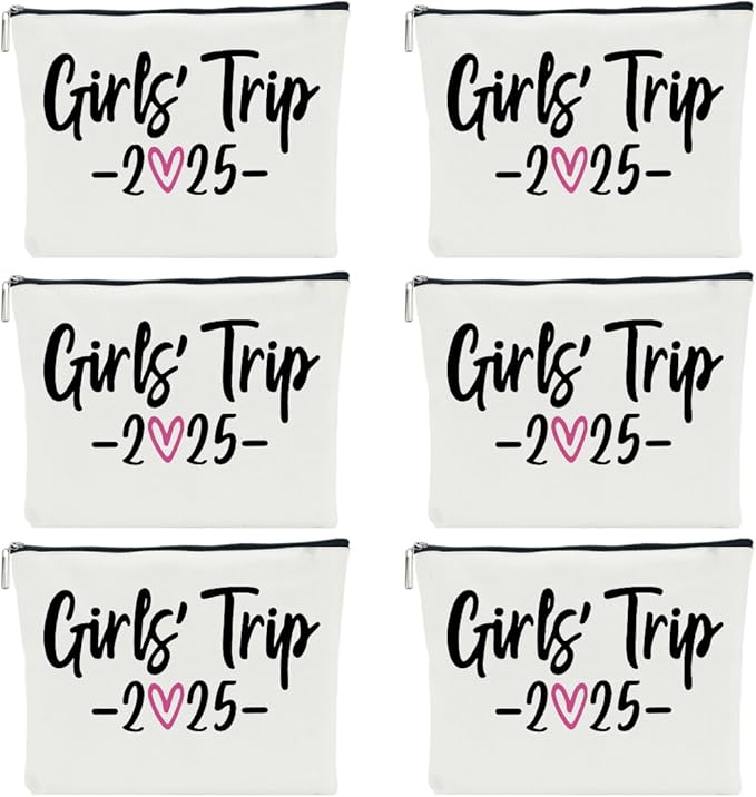 6 PCS 2025 Girls Trip Fashion Cosmetic Bags for Women - Travel Accessory - Canvas - Zipper - Adult Women - Unisex - 10 x 6 x 1.9 inches - Stain & Scratch Resistant
