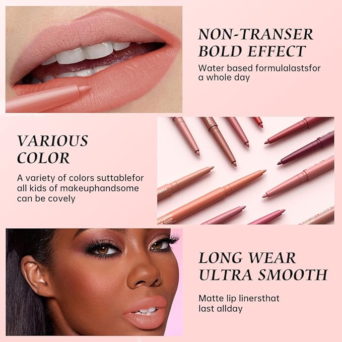 12 Colors Matte Lip Liner Pencil – Long Lasting Waterproof Lip Liner, Smudge Proof Transfer Proof Lip Pencil, High Pigment Lip Makeup for Defining & Filling Lips (10#, 1PCS)