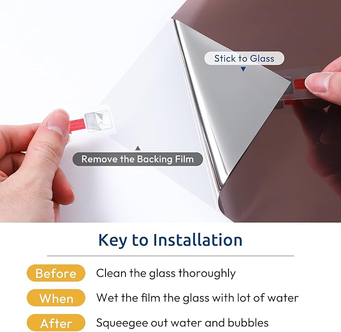 rabbitgoo Window Privacy Film One Way Window Tint for Home, Removable Reflective Heat Sun Blocking Anti UV Glass Door Covering, Mirror Tinting Film House Office, 35.4 in X 6.5 Feet, Brown Silver