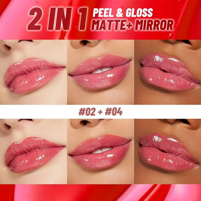2Pcs Peel off Lip Stain Lip Oil Dual Ended Combo Set with Tweezer, 2 in 1 Baby Pink & Vivid Coral Lips Liner Stain Oil Long Lasting Waterproof, High Pigmented Flawless Lips Tint Stick Not Faded